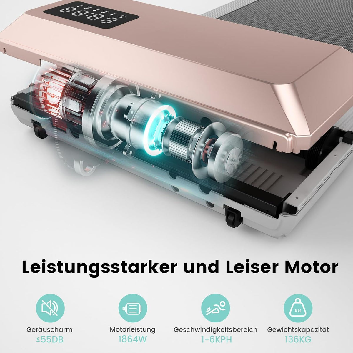 Walking Pad mit App-Steuerung und KI-Begleitung, 80cm / Gold