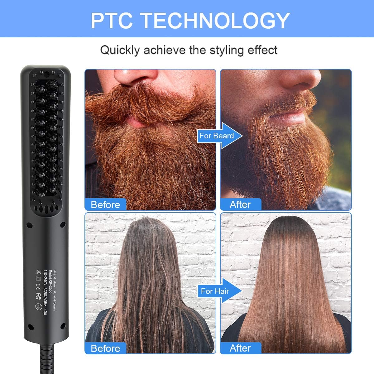 2-in-1 Haarglätter und Bartkamm