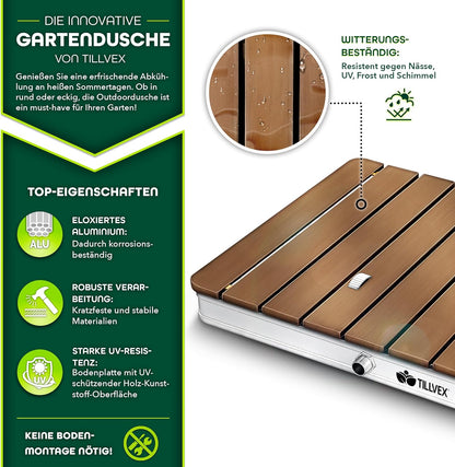 Rutschfeste Bodendusche bis 4 m Fontänenhöhe, tragbar, Braun - Rechteckig