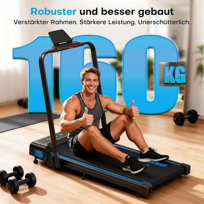 5-in-1 Klappbares Laufband mit Steigung und App-Anbindung, Schwarz-blau