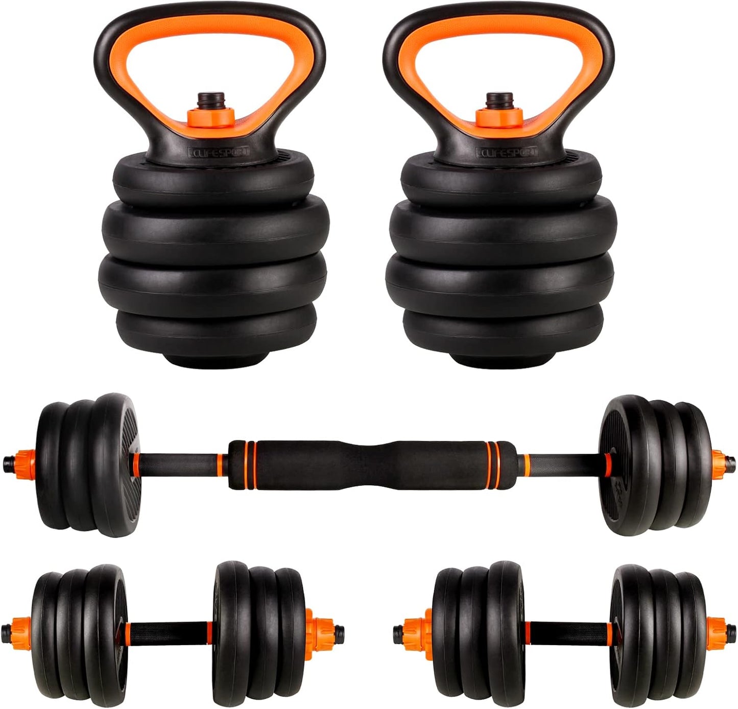 Hanteln Set: Kurzhanteln und Langhanteln, Orange-25kg