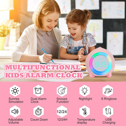 Kinderwecker Digital mit Sonnenaufgangssimulator, Rosa