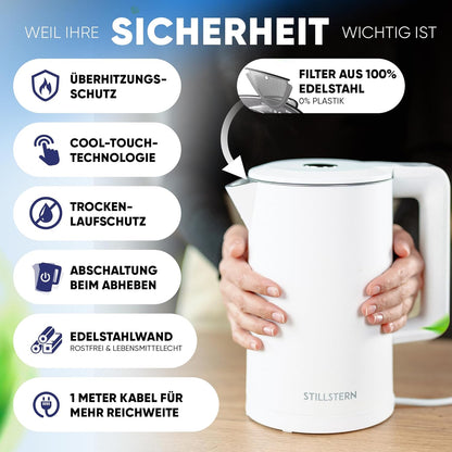 Wasserkocher mit Temperatureinstellung und Warmhaltefunktion, Weiss