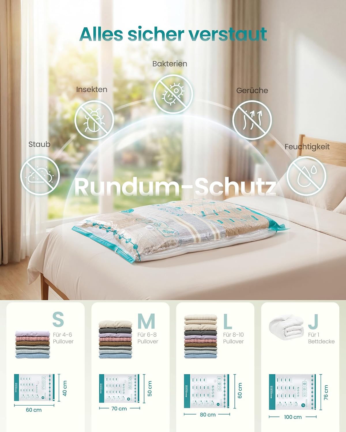 12er-Pack Vakuumbeutel-Set für Kleidung, 12 Beutel (3S+3M+3L+3J)