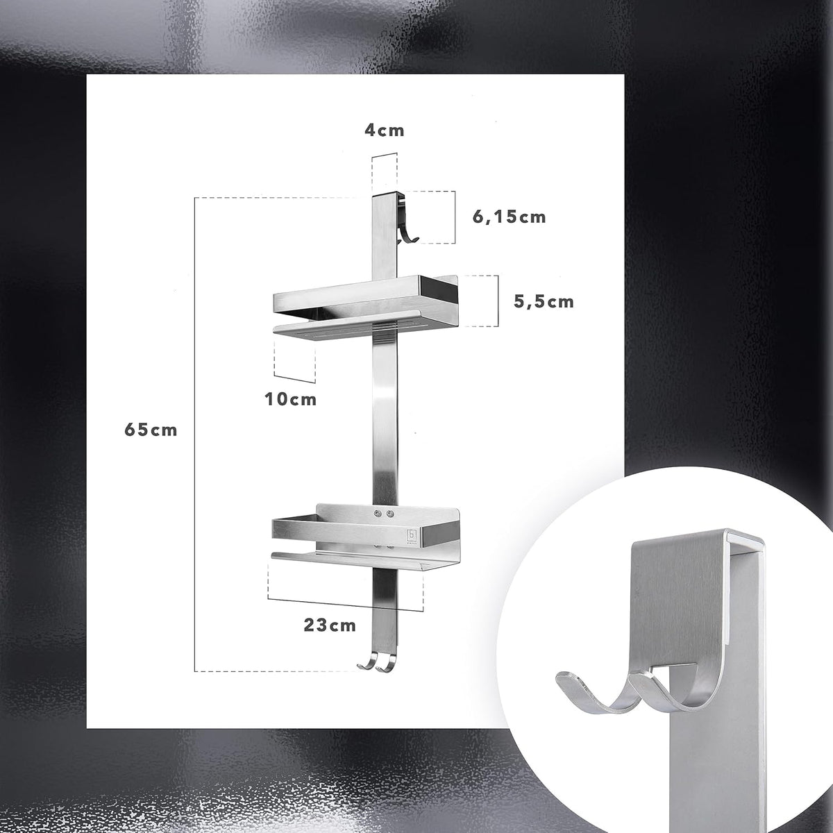 Duschablage mit 2 Hängekörben, zum Hängen Silber