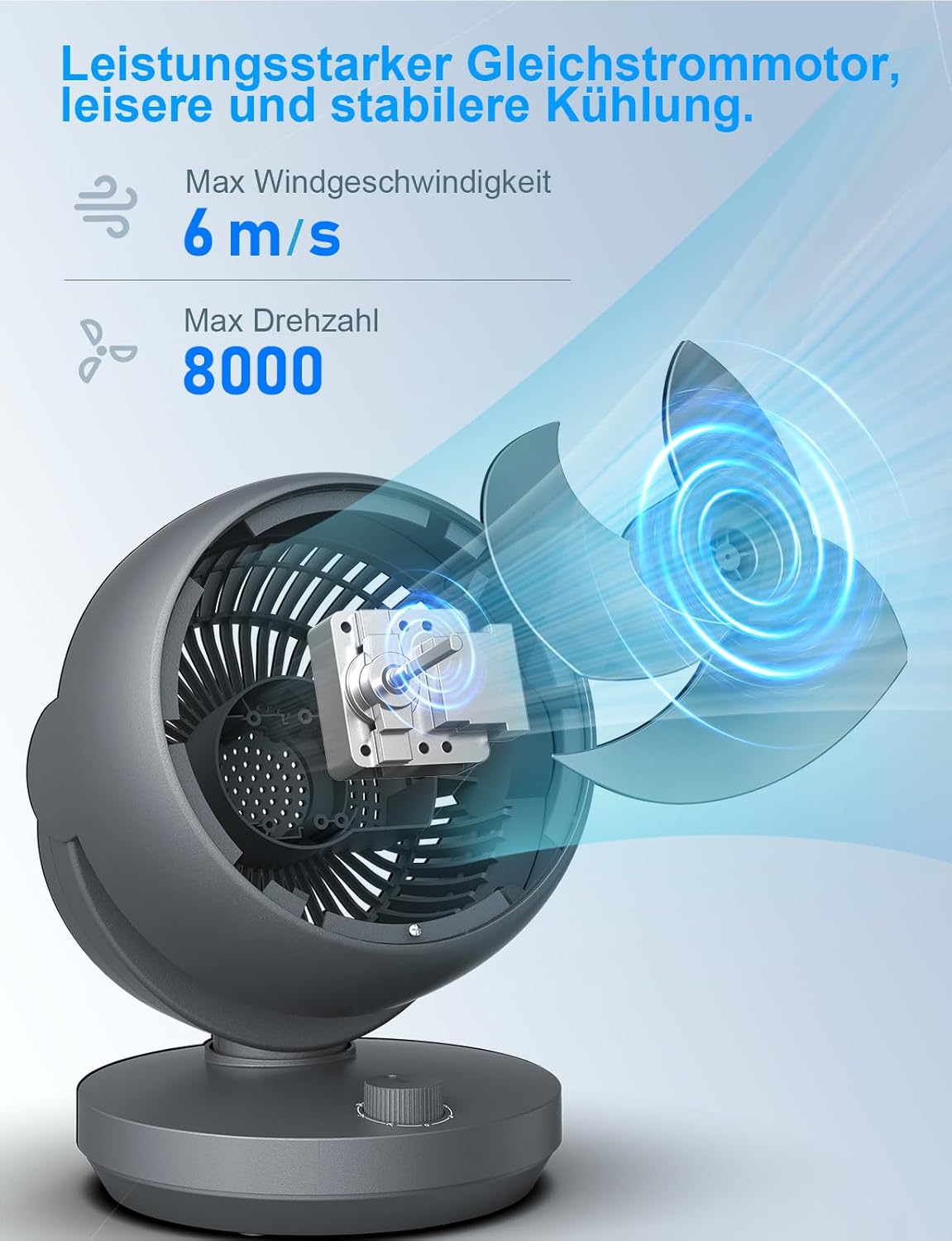 Leiser Tischventilator mit 3D Luftzirkulation, Schwarz