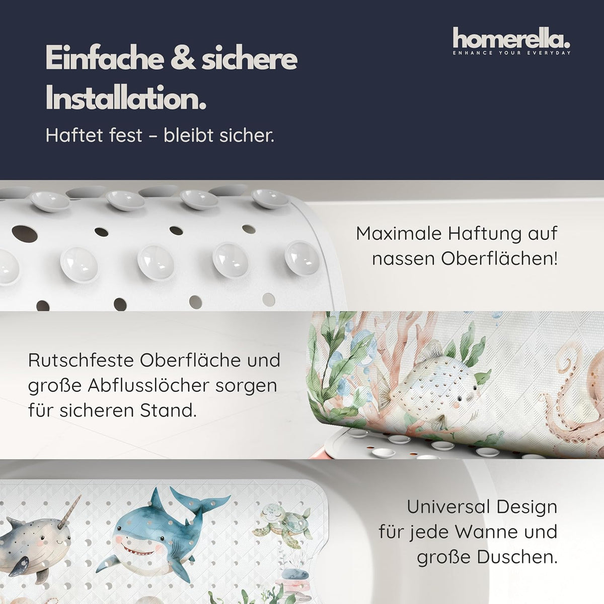 Rutschfeste Badewannenmatte, Light Aqua