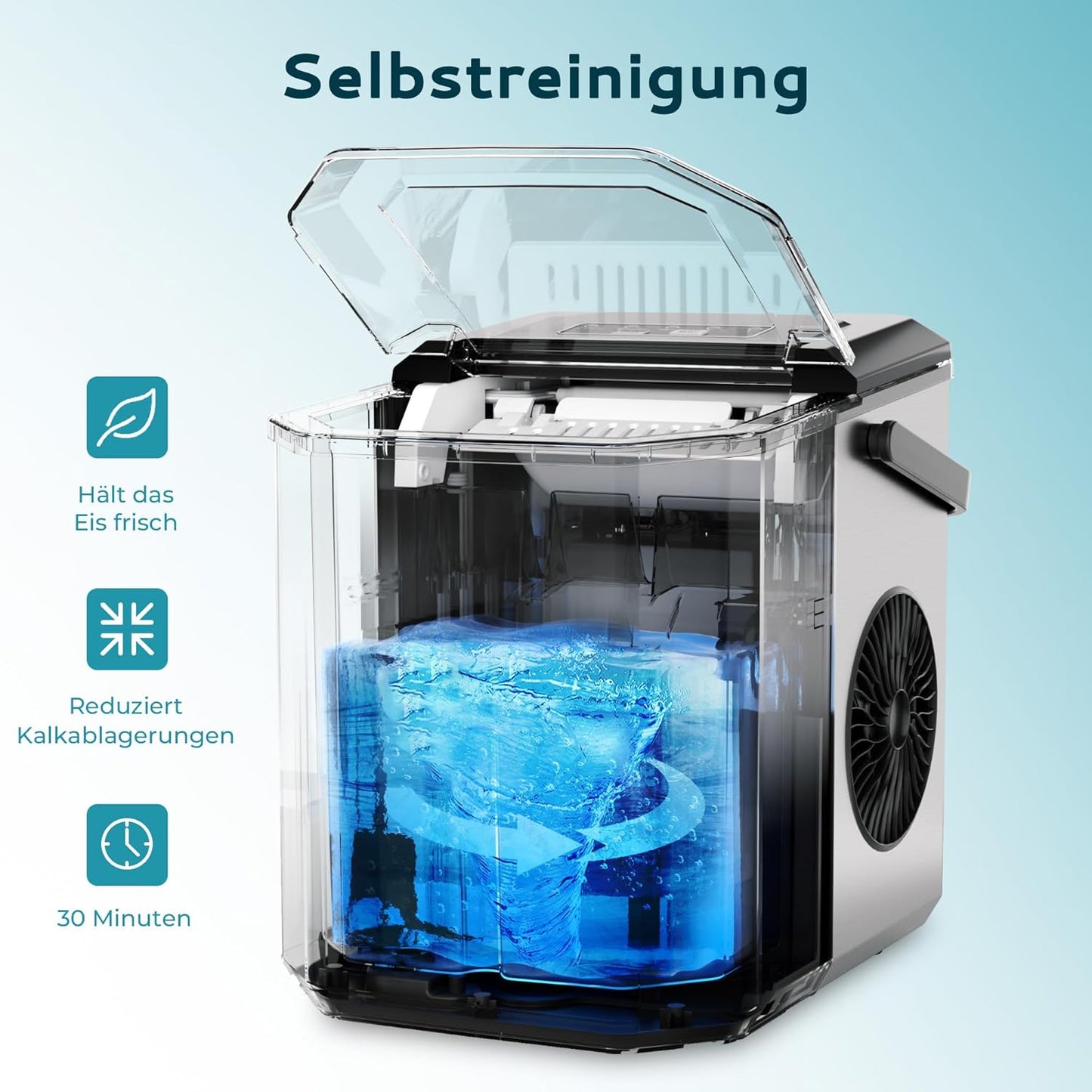 Eiswürfelmaschine, 9 Würfel in 6 Min, Silber-12kg