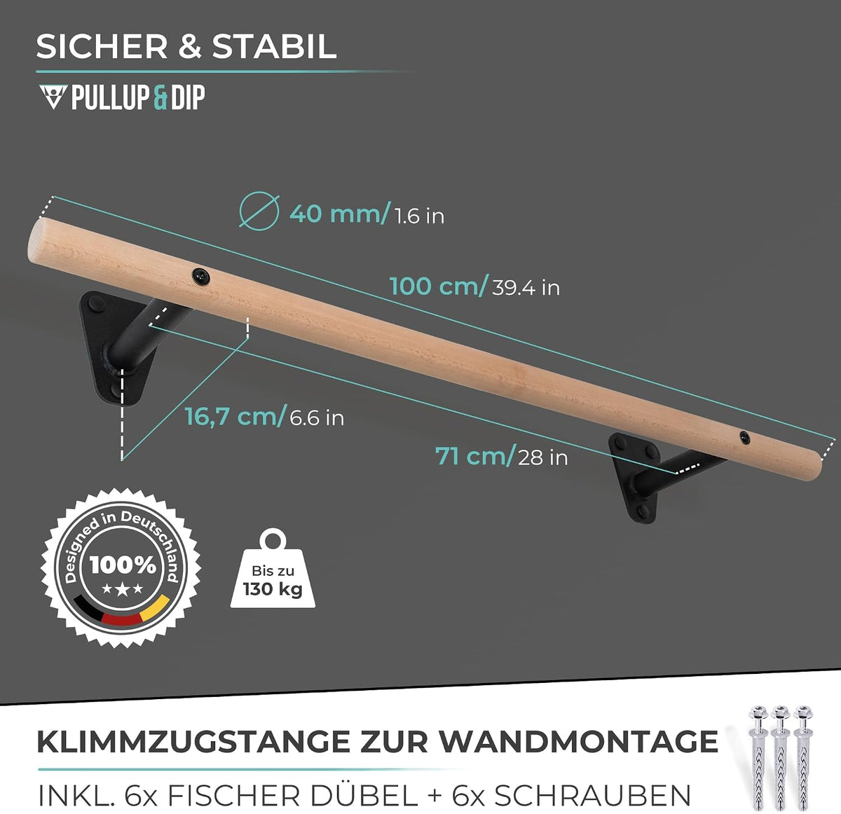 Holz Klimmzugstange zur Wandmontage über Türrahmen, Nur Klimmzugstange