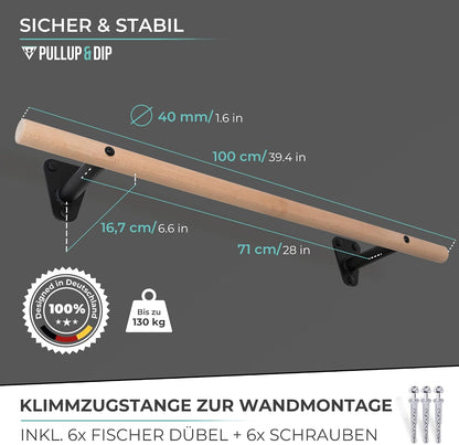 Holz Klimmzugstange zur Wandmontage über Türrahmen, Nur Klimmzugstange