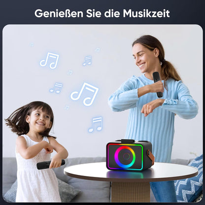 Tragbare Karaoke Maschine mit 2 Mikrofonen, Mattschwarz-2 Mikrofone