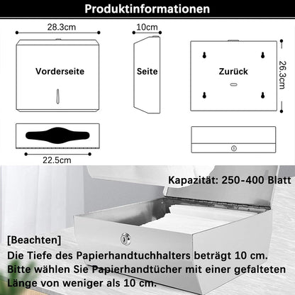 Wandmontierter Papierhandtuchspender, abschliessbar, Silber