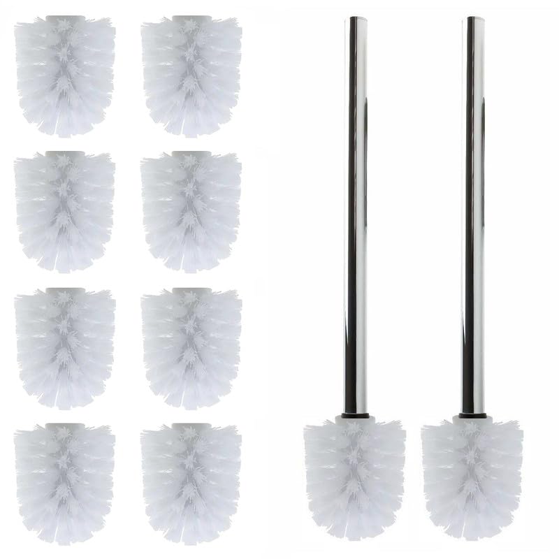 Ersatz WC-Bürstenkopf-Set, 10 Bürsten & 2 Griffe, 10 Bürsten/2 Griffe Weiss