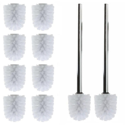 Ersatz WC-Bürstenkopf-Set, 10 Bürsten & 2 Griffe, 10 Bürsten/2 Griffe Weiss