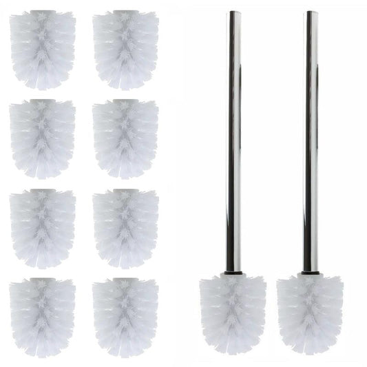 Ersatz WC-Bürstenkopf-Set, 10 Bürsten & 2 Griffe, 10 Bürsten/2 Griffe Weiss