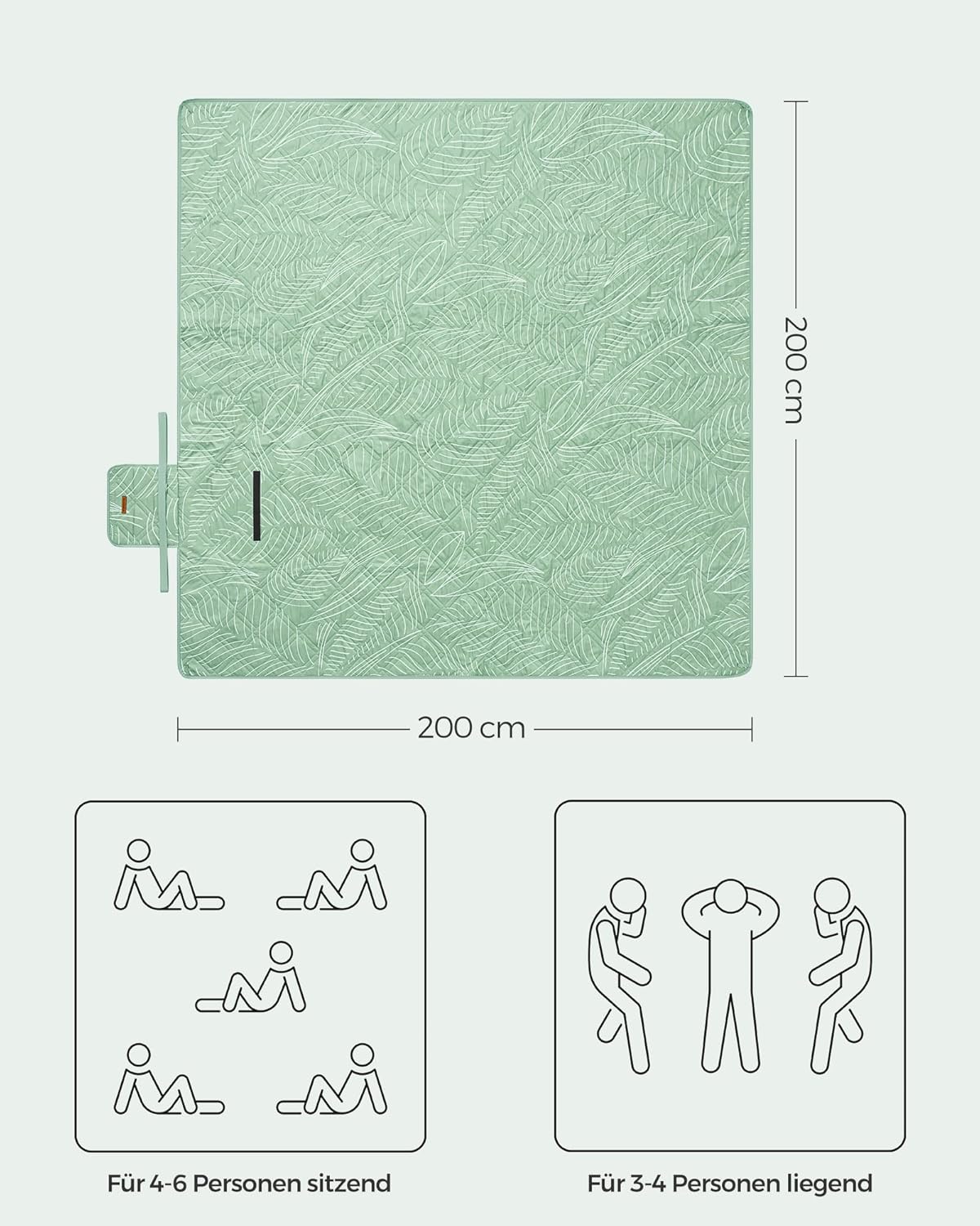 Picknickdecke, 200 x 200 cm (Rechteckig) Grün