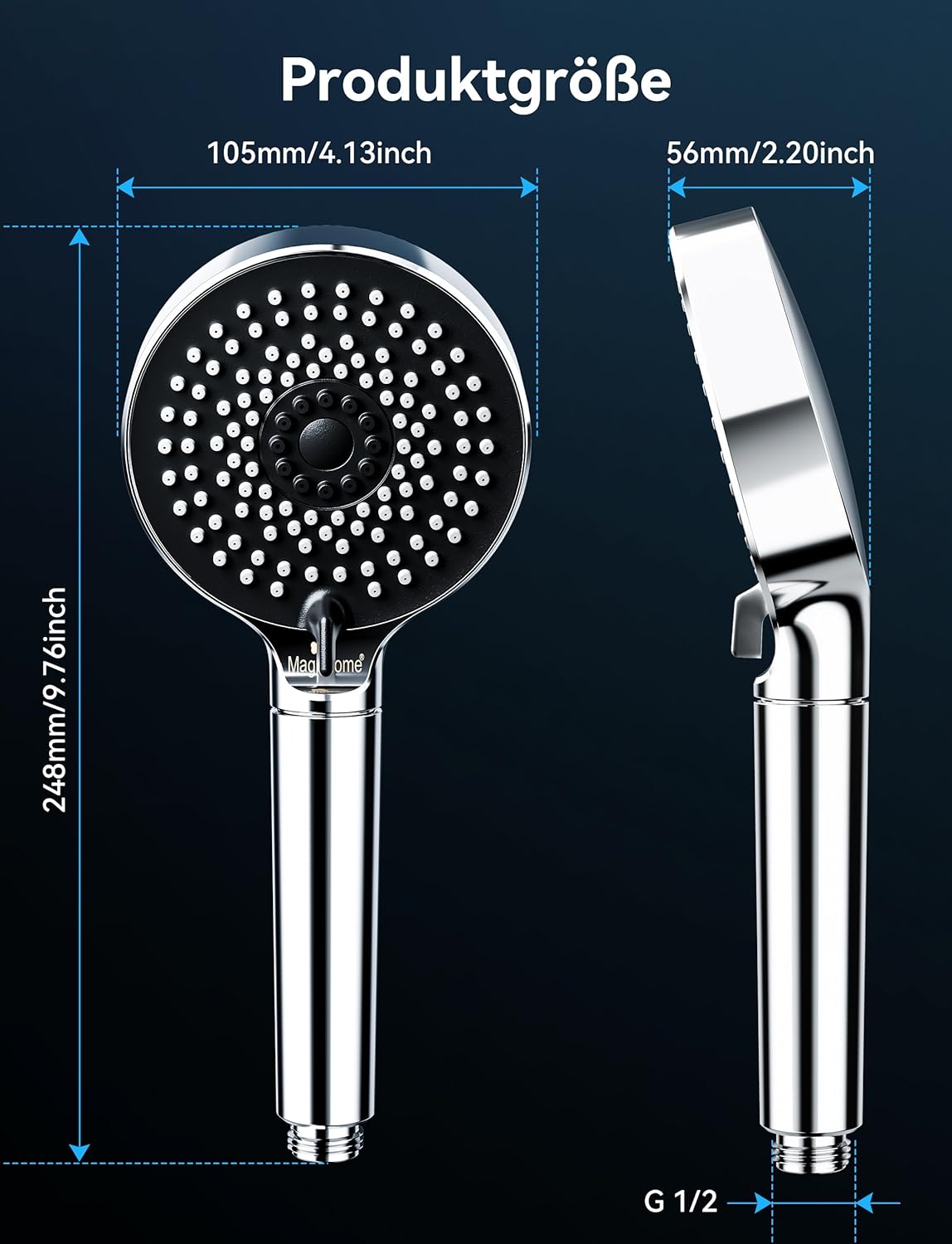 Duschkopf mit Filter, 20-Lagen-Filtration, Schwarz Duschkopf