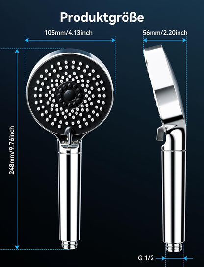 Duschkopf mit Filter, 20-Lagen-Filtration, Schwarz Duschkopf