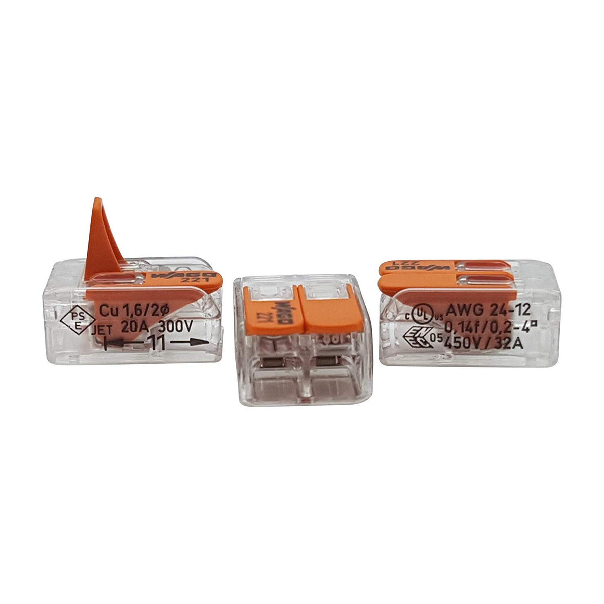 50 Stück Verbindungsklemmen 221-412, 2-adrig mit Hebel, 1 2 Fach 0,2 - 4 Mm²