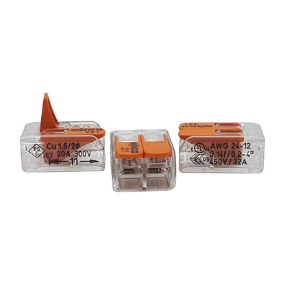50 Stück Verbindungsklemmen 221-412, 2-adrig mit Hebel, 1 2 Fach 0,2 - 4 Mm²