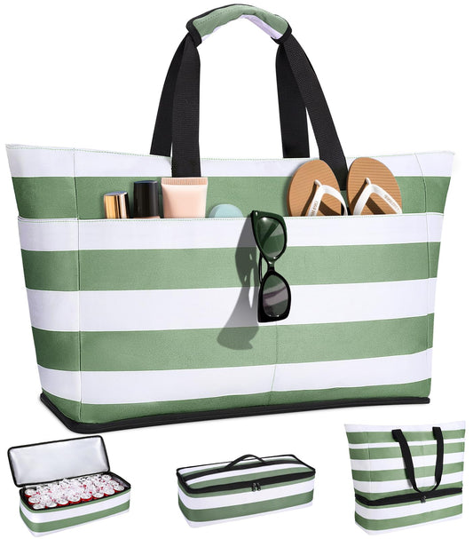 Strandtasche mit Kühl- & Nassfach, Grün Weiss
