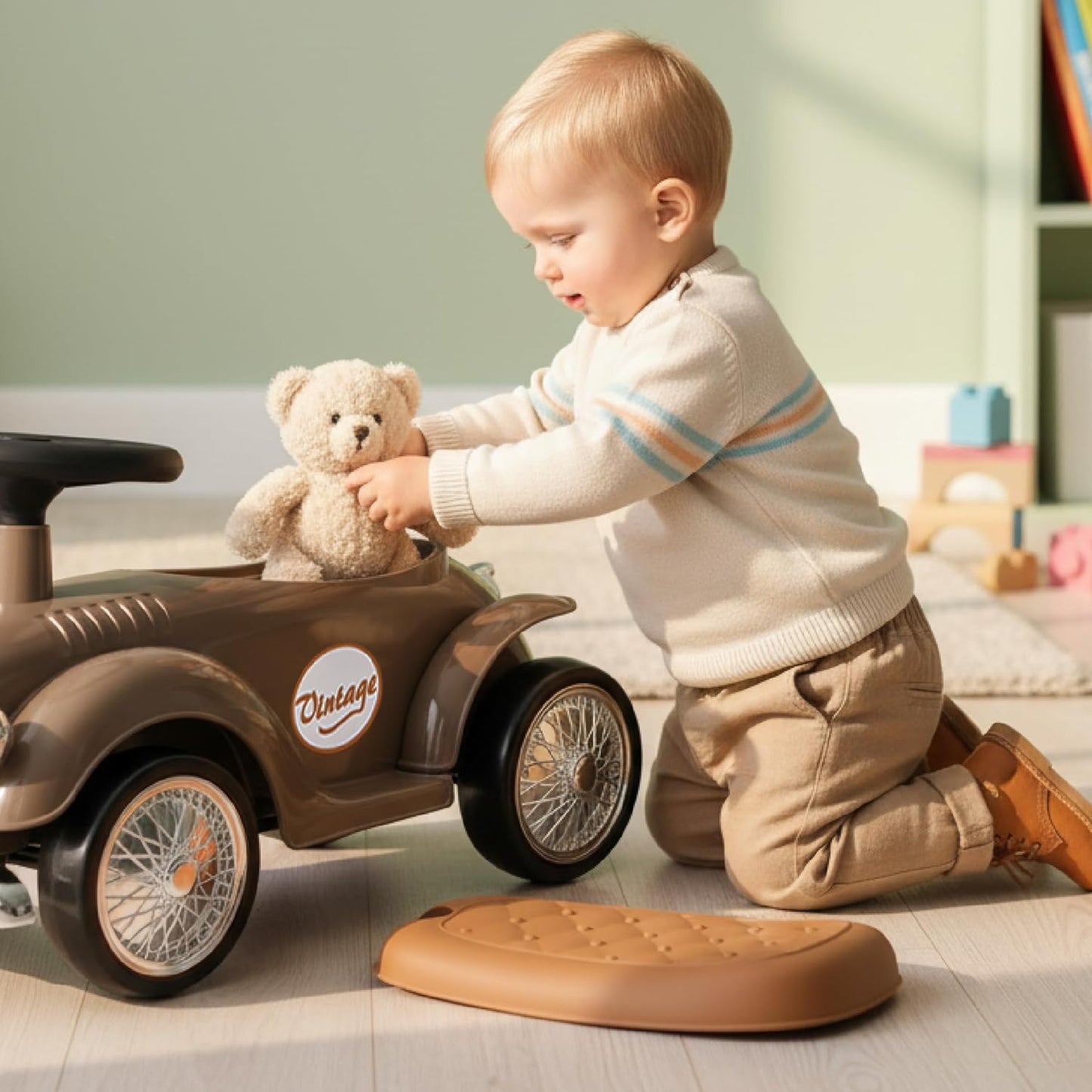 Rutschauto Retro Classic mit Hupe, Braun