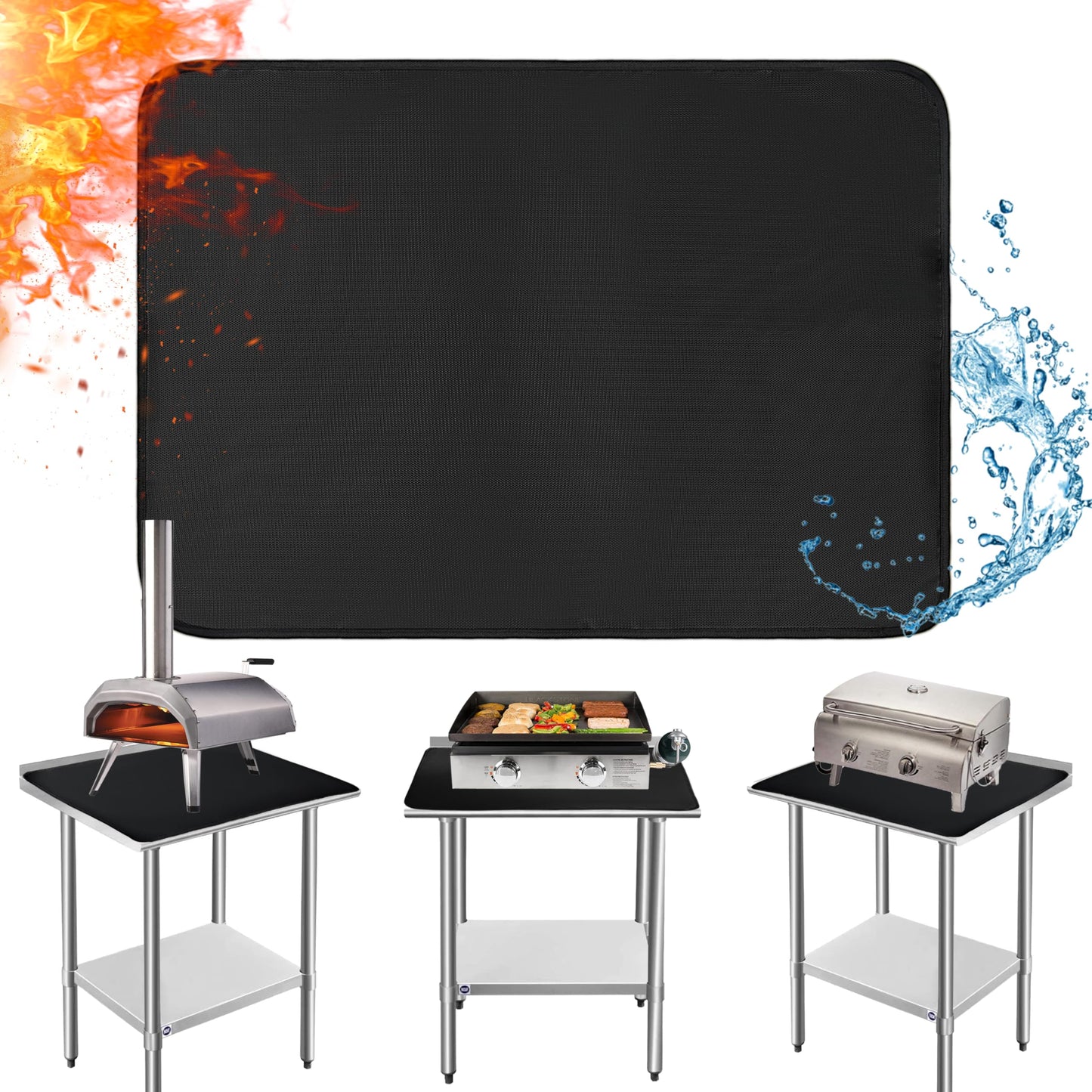 Feuerfeste Grillunterlage 50x70cm, 50x70cm Schwarz