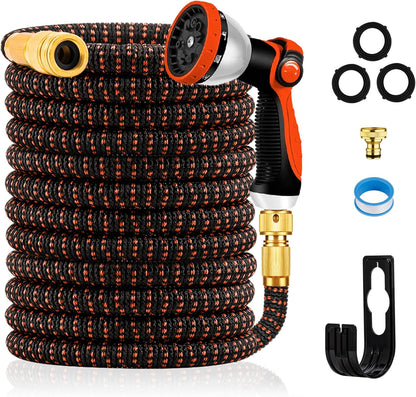 Flexibler Gartenschlauch, knickfrei & strapazierfähig, 30M/100FT Schwarz-orange