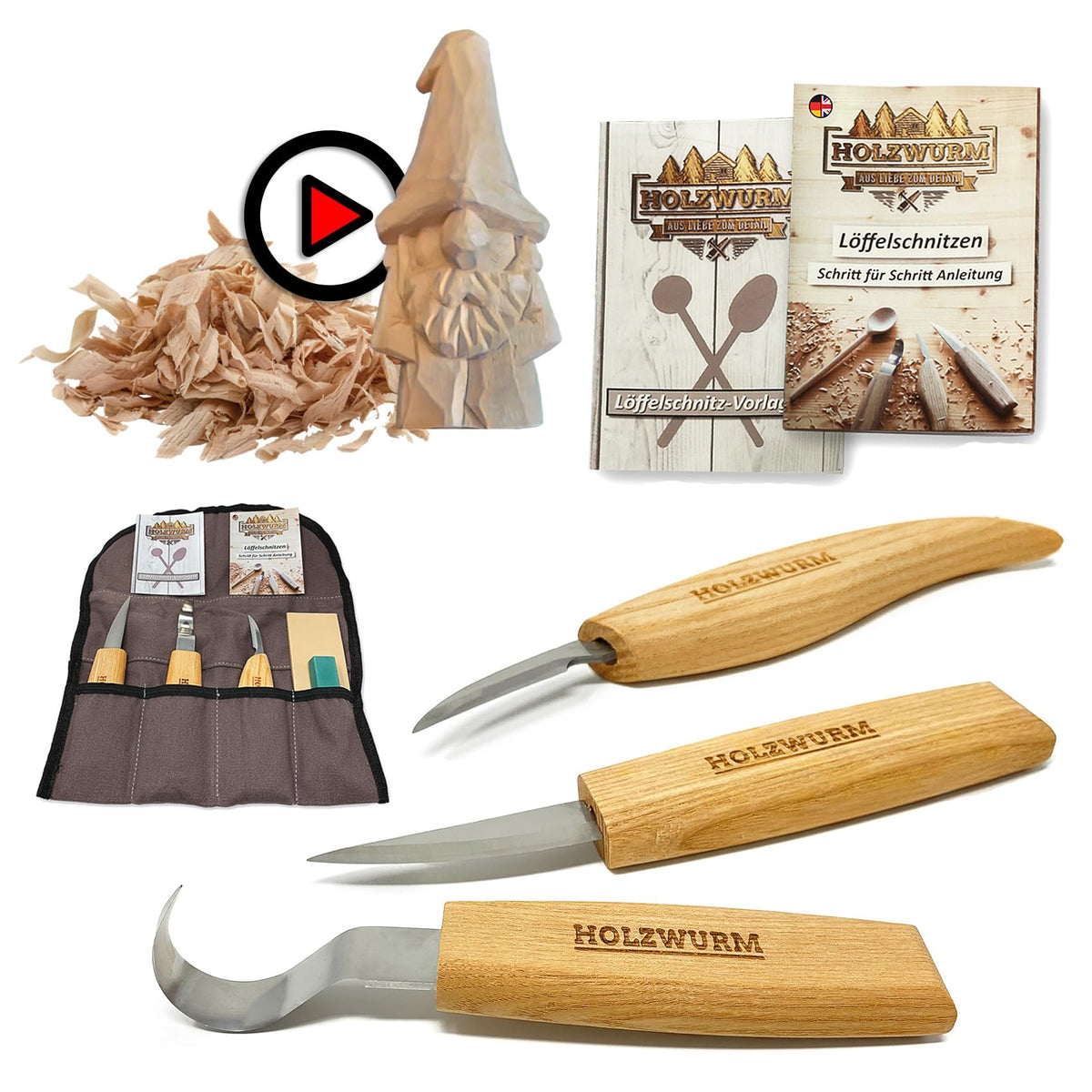 Schnitzmesser-Set mit Tasche und Anleitung, Hell