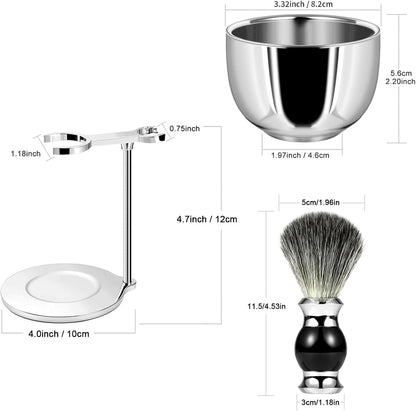 3-in-1 Rasierpinsel-Set mit Halter und Schale, Silber-03