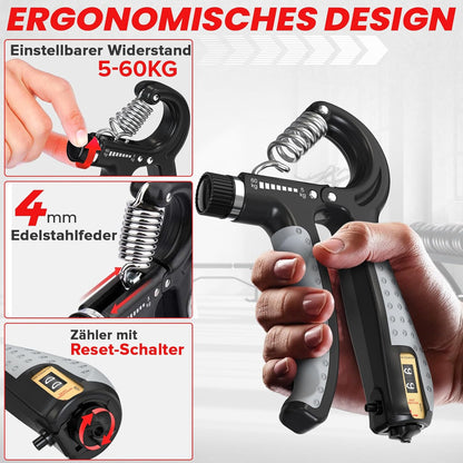 Handtrainer Set für Finger- und Unterarmtraining (5-teilig), Grau 5er Set