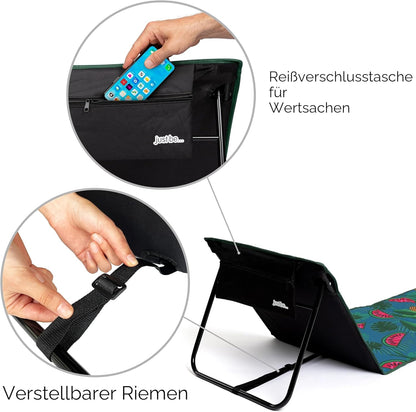 Faltbare Strandmatte mit klappbarer Rückenlehne , Reissverschlusstasche und Schultergurt, Tropisches Design