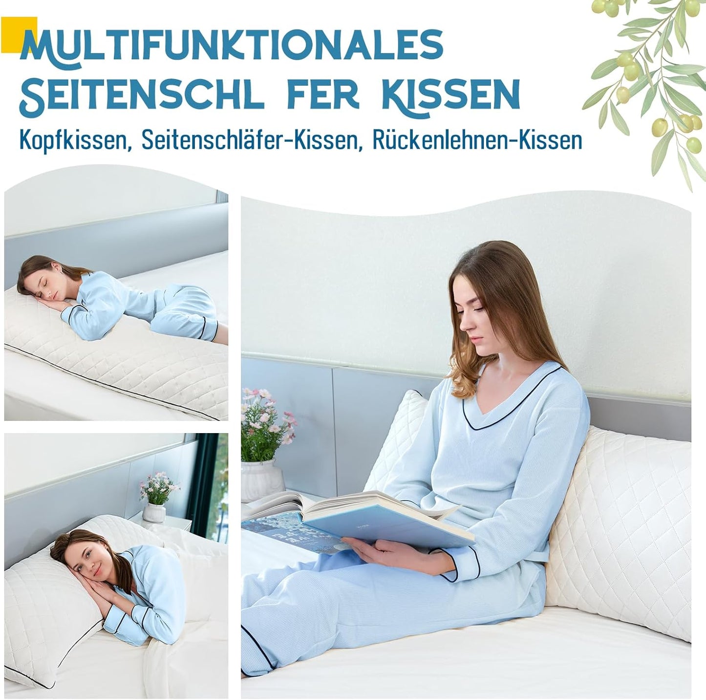 Ergonomisches Ganzkörperkissen für Seitenschläfer, 160 x 50 cm Weiss-memory Foam