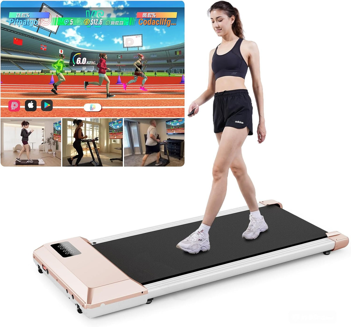 Walking Pad mit App-Steuerung und KI-Begleitung, 80cm / Gold