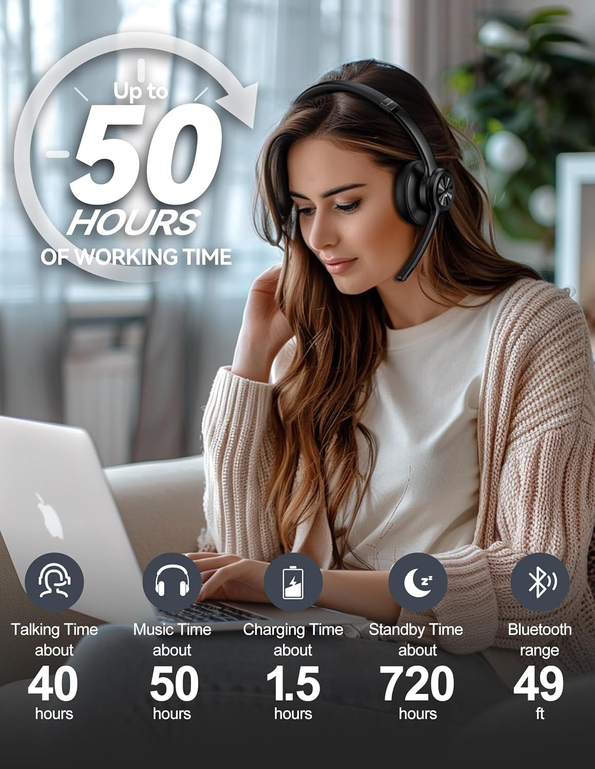 Bluetooth-Headset mit Mikrofon und Noise Cancelling, Modern Schwarz