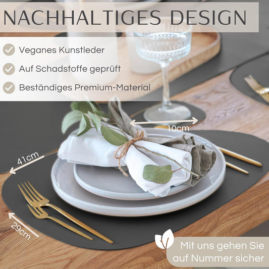 6er-Set Tischset, Dunkelgrau Oval ohne Halter