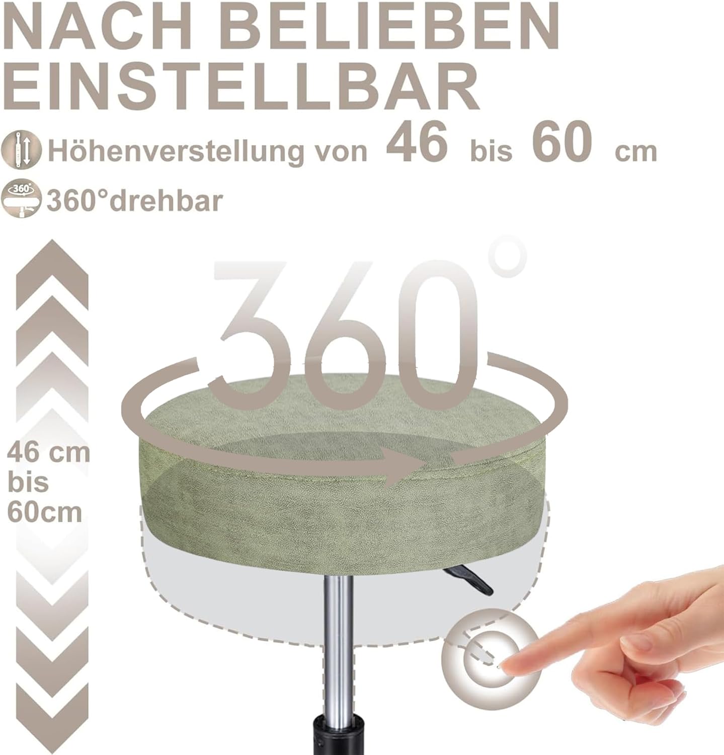 Rollhocker höhenverstellbar, 360° drehbar, ergonomisch, Grün
