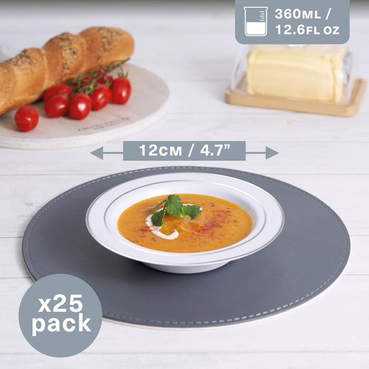 25x Suppenteller mit Silbernem Rand