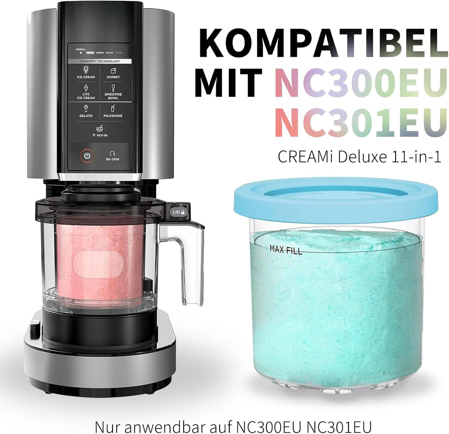 4-teiliges Eisbehälter-Set für Ninja Creami NC300EU & NC301EU