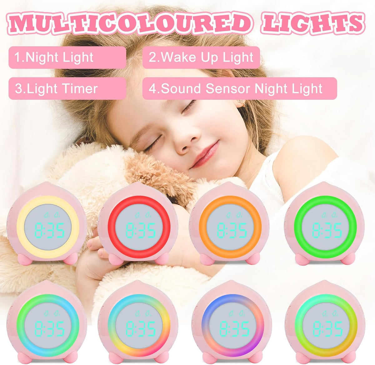Kinderwecker Digital mit Sonnenaufgangssimulator, Rosa