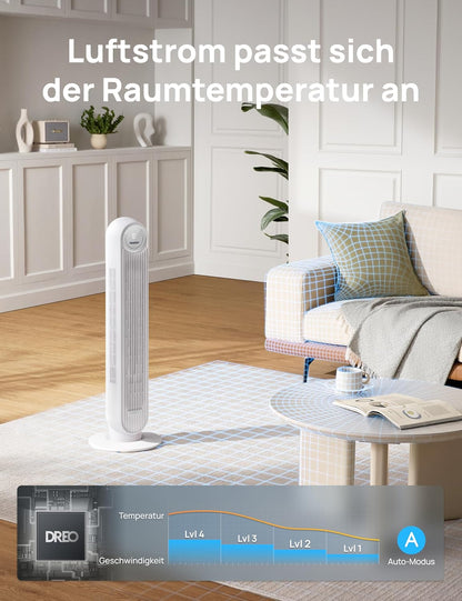 Leiser Turmventilator mit Fernbedienung und Timer, White