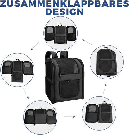 Falzbarer Haustier-Rucksack bis 12 kg, Schwarz-a