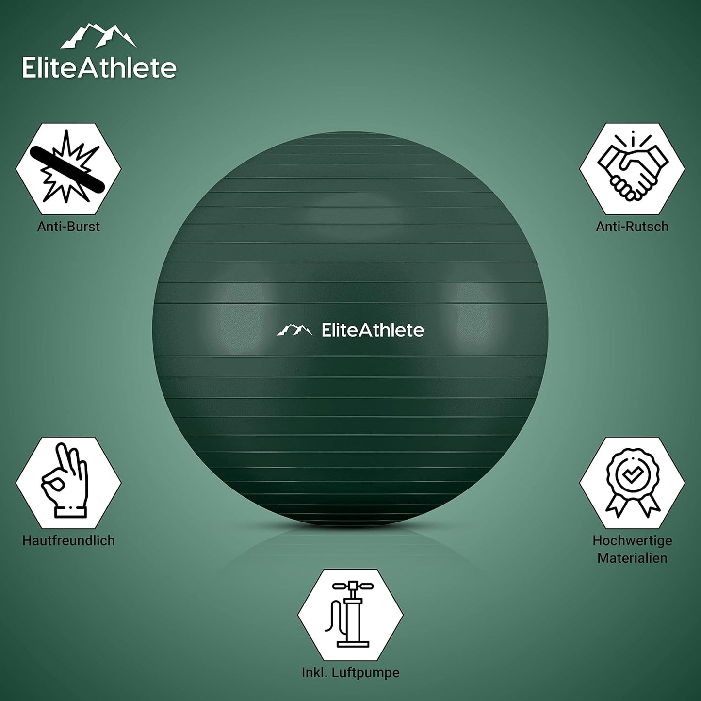 Ergonomischer Gymnastikball für Fitness und Schwangerschaft, Deep Forest 85cm
