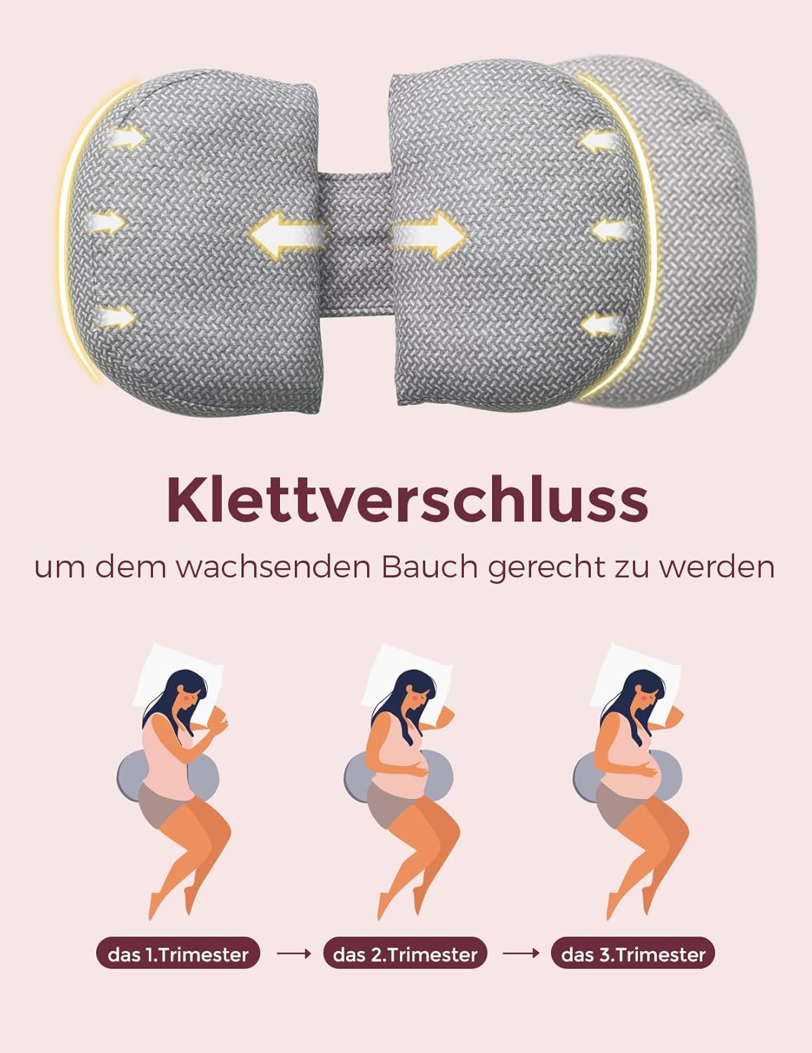 Verstellbares Schwangerschafts-Seitenschläferkissen, Dunkel Grau W-Form