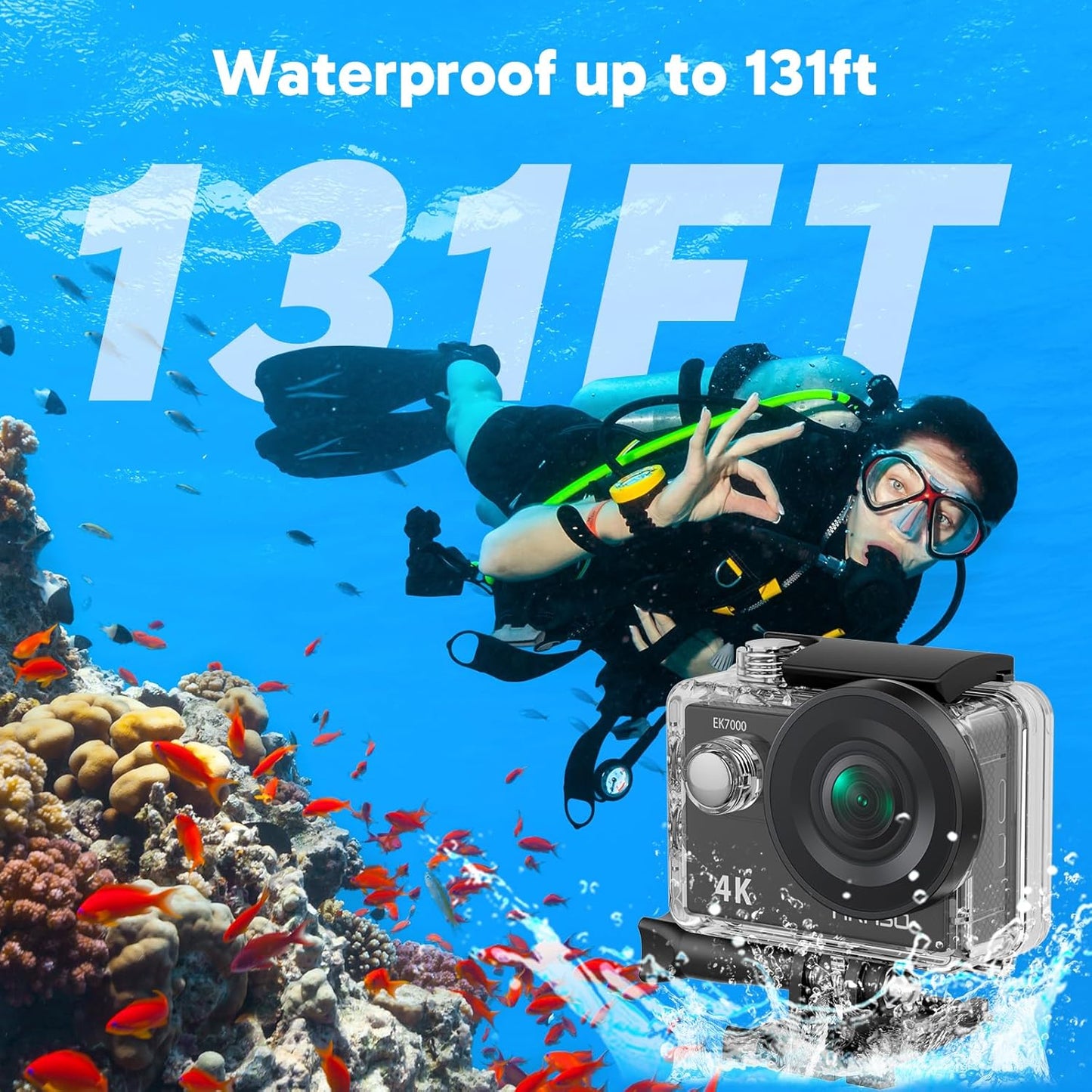 Action Cam 4K30FPS mit Fernbedienung, Schwarz+64GB