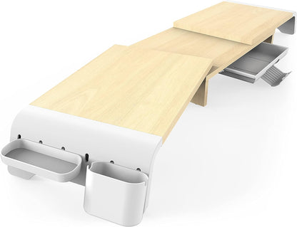 Dual Monitorständer mit Schubladen und Stauraum, 74-107 x 23,5 x 8,9 cm Gelb