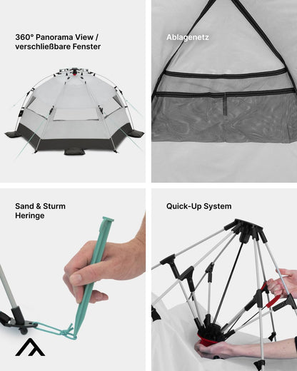Quick Bay Strandmuschel mit UV-Schutz 80+, Hellgrau