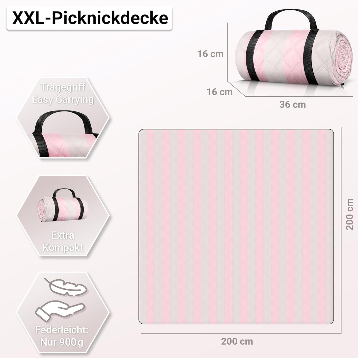 Isolierte Picknickdecke, wasserabweisend, Rosa - Ivory