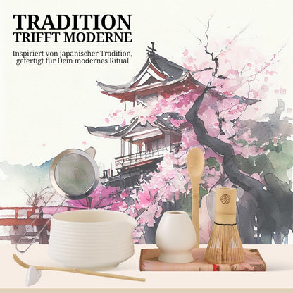 Matcha Tee Set mit Zubehör (8-teilig), 8 teilig Weiß