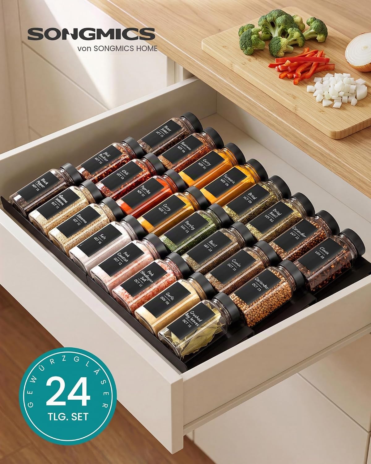 24-teiliges Gewürzgläser-Set mit Streueinsatz, Schwarz 24 Set